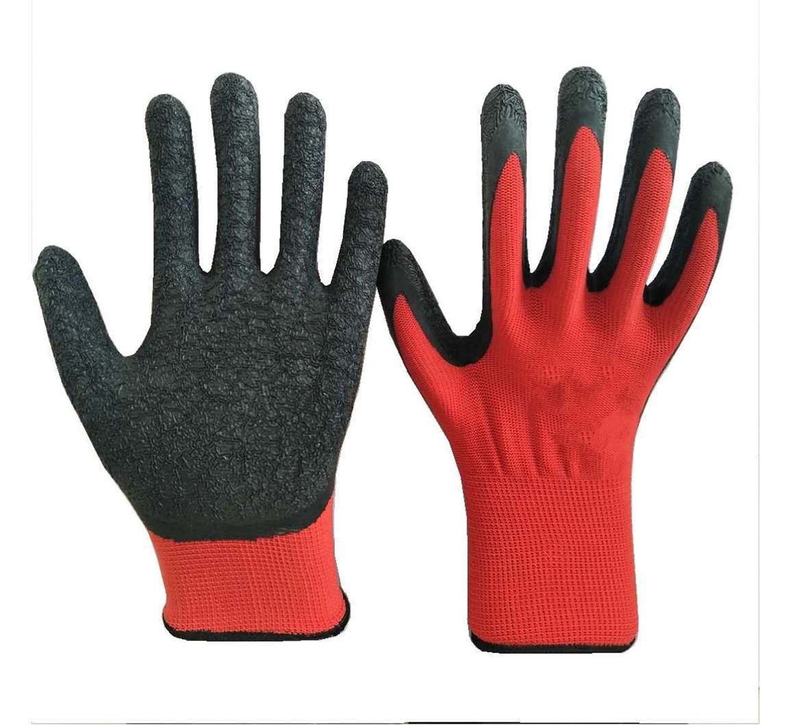 Latex Gloves Labor Protection Red Yarn Black Wrinkle Non-Slip Gloves Oil And Water Protection Thirteen Needle Nylon Gloves Item Picture