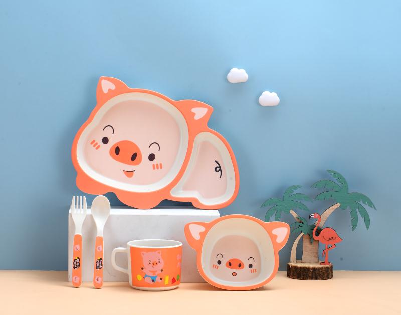 Children's cartoon tableware, bamboo fiber tableware, eco-friendly tableware details Picture