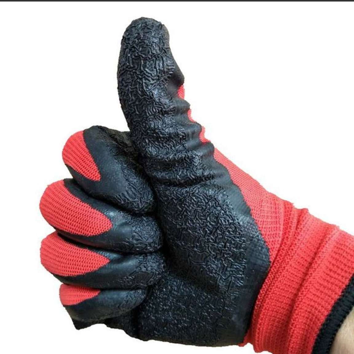 Latex Gloves Labor Protection Red Yarn Black Wrinkle Non-Slip Gloves Oil And Water Protection Thirteen Needle Nylon Gloves Specification drawing