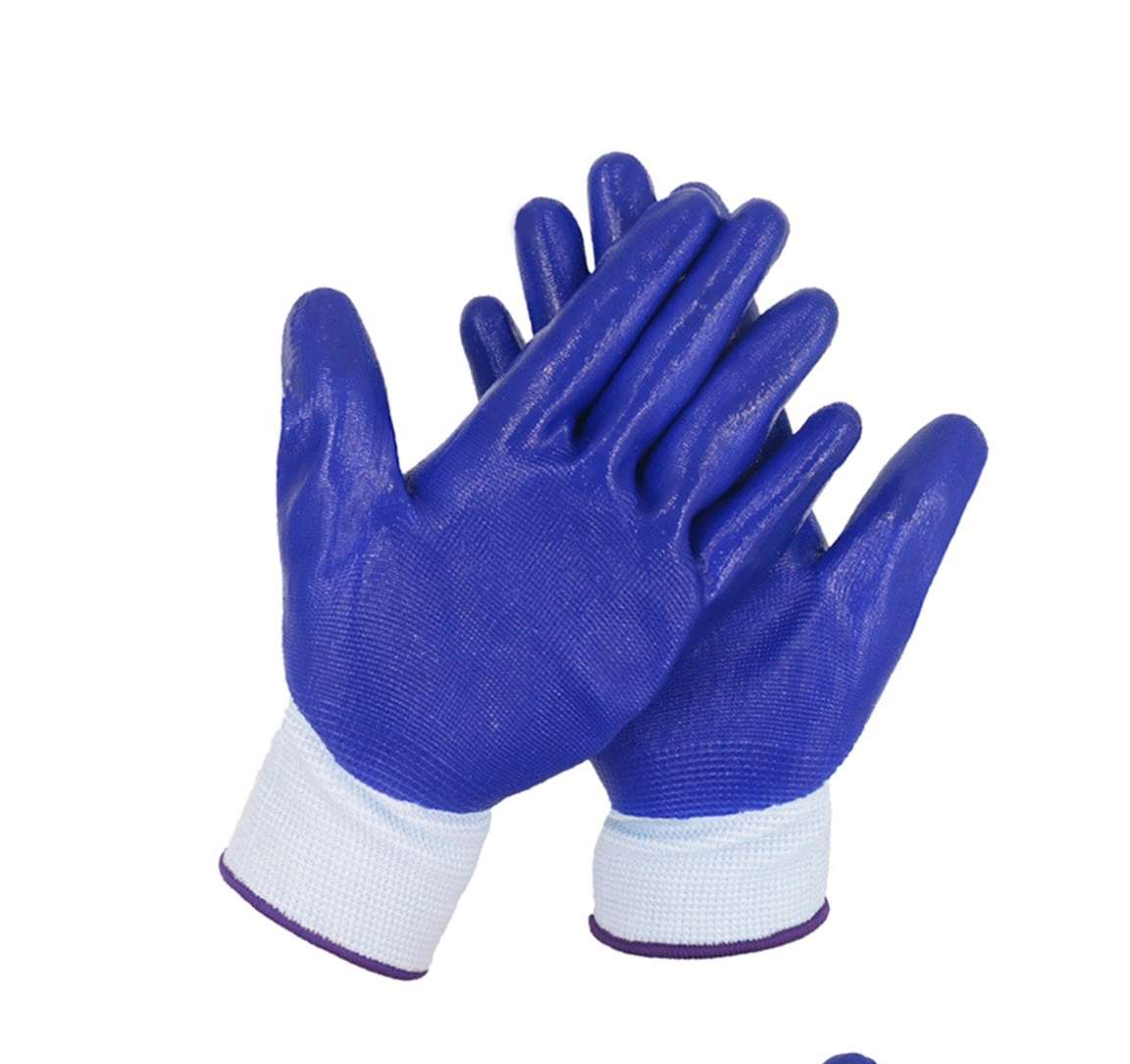 Latex gloves labor protection red yarn black and white yarn blue dinitrile gloves oil and water separation protection 13-stitch nylon gloves