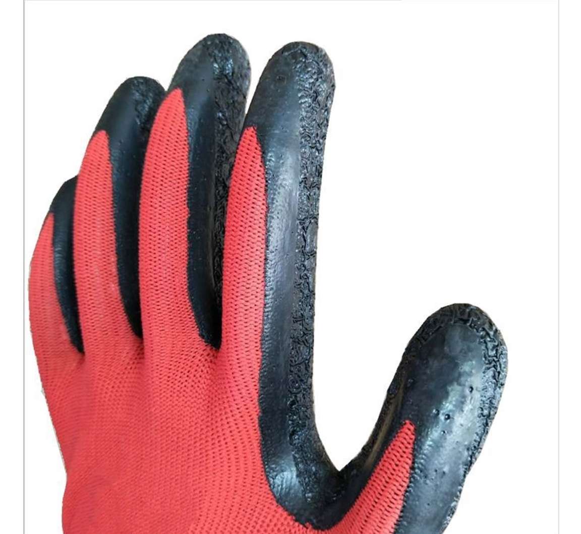 Latex Gloves Labor Protection Red Yarn Black Wrinkle Non-Slip Gloves Oil And Water Protection Thirteen Needle Nylon Gloves undefined
