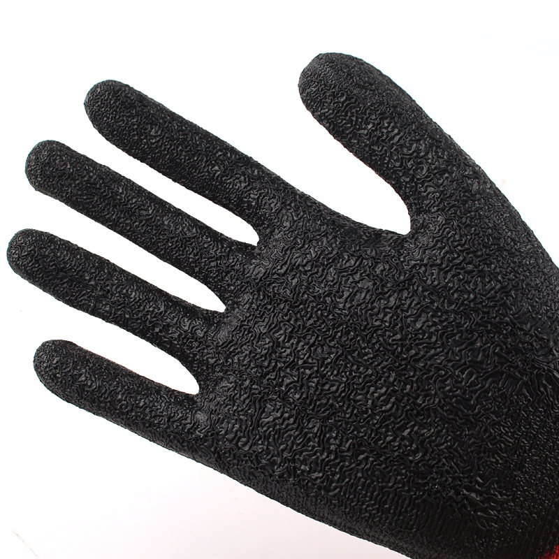 Latex Gloves Labor Protection Red Yarn Black Wrinkle Non-Slip Gloves Oil And Water Protection Thirteen Needle Nylon Gloves undefined