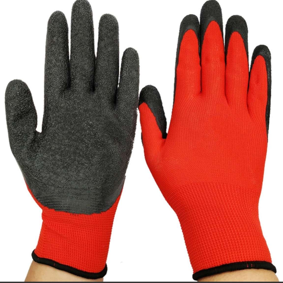 Latex Gloves Labor Protection Red Yarn Black Wrinkle Non-Slip Gloves Oil And Water Protection Thirteen Needle Nylon Gloves details Picture