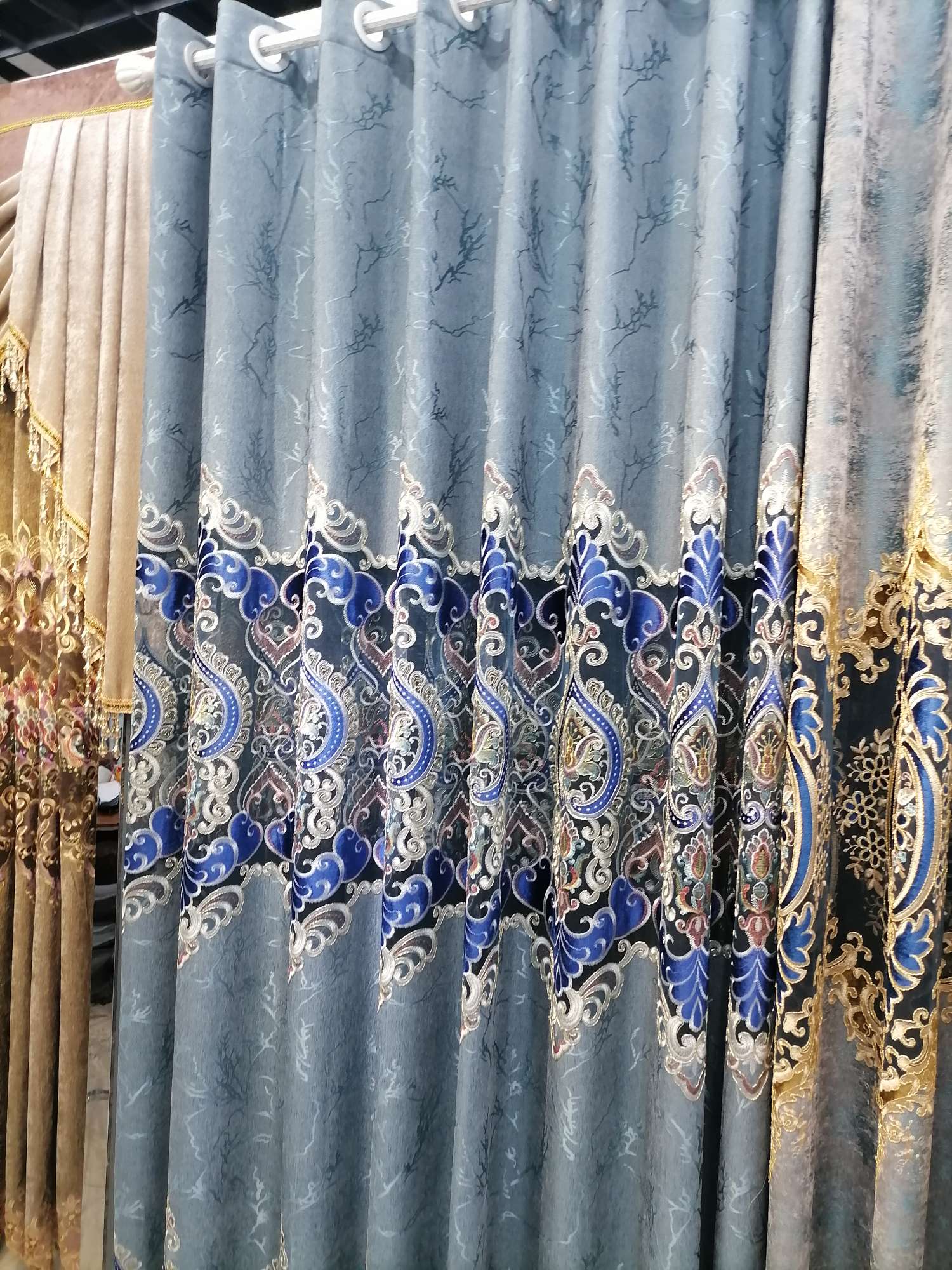 New Factory Direct Retail Wholesale Various Colors Of Embroidery Curtain Fabric Light Blue