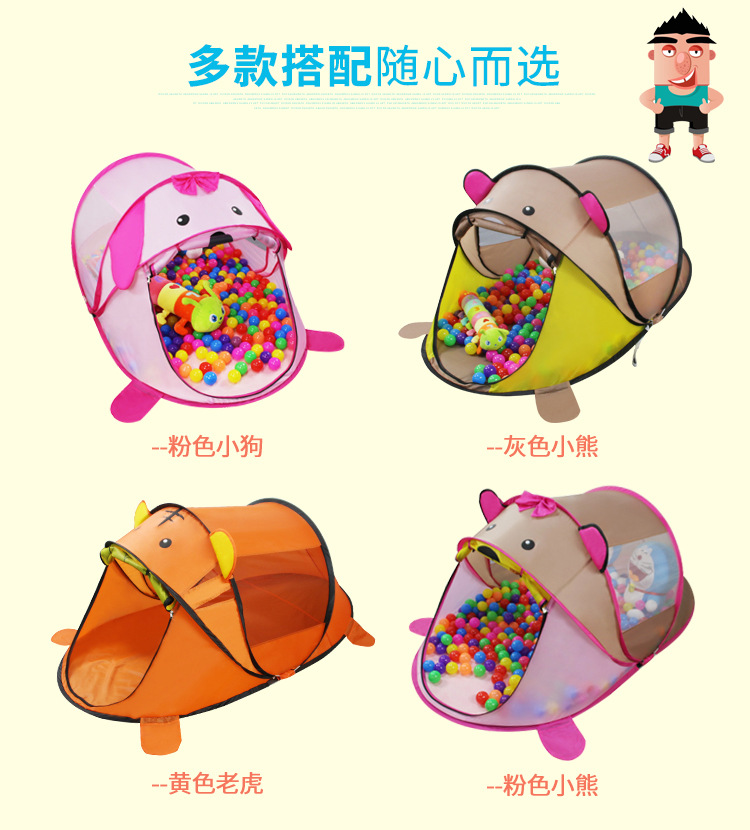Customized indoor color-block little tiger game tent for children, cartoon outdoor pop-up toy game house for children detail image 3