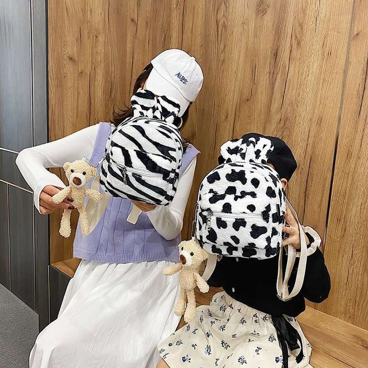 New Winter Fur Bag, Zebra Print Bag, Children's Backpack, Parent-Child Bag details Picture
