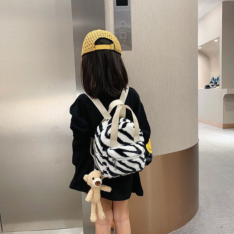New Winter Fur Bag, Zebra Print Bag, Children's Backpack, Parent-Child Bag, Handbag, Shoulder Bag Specification drawing
