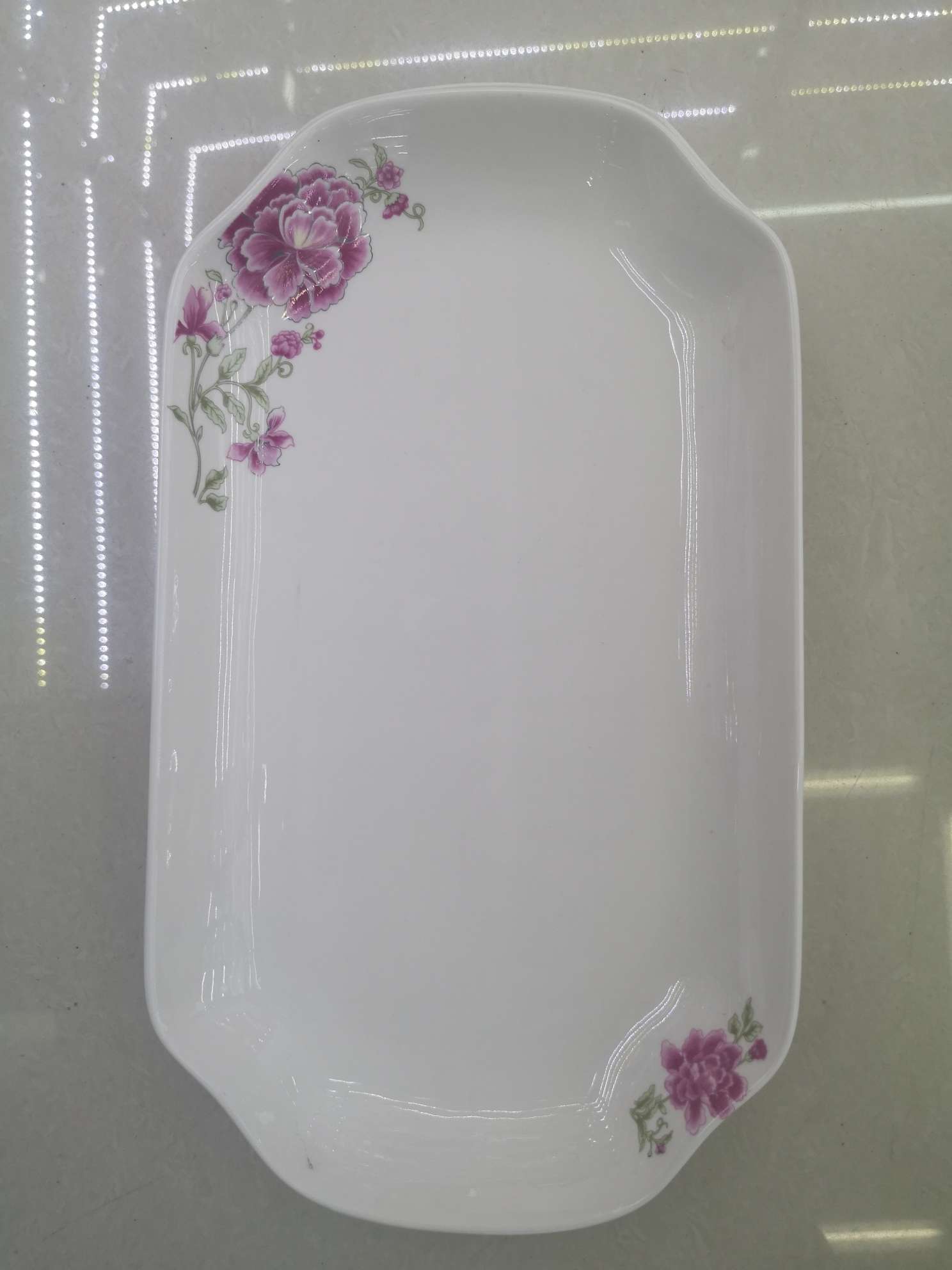 12寸陶瓷烤花金花四角方盘简约时尚饭店酒店用品