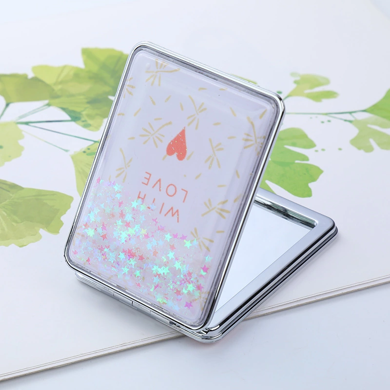 厂家批发 便携式长方形流沙公主化妆可折叠玻璃小镜子 可加工定制详情图2