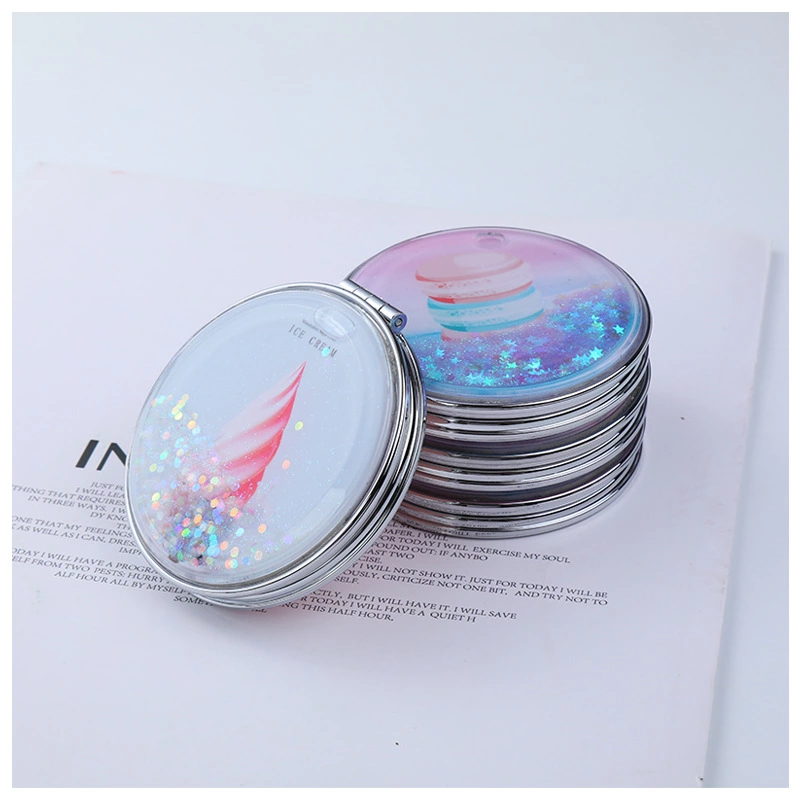 厂家批发 便携式圆形流沙公主化妆可折叠玻璃小镜子 可加工定制详情图6