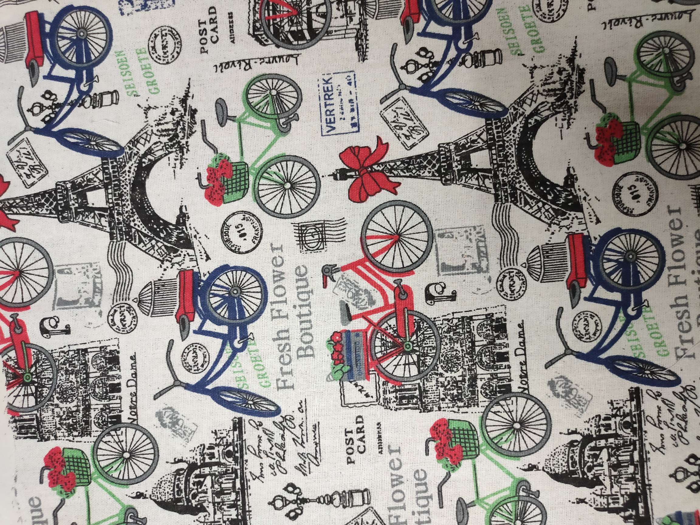 棉麻印花绿大棕叶细节图