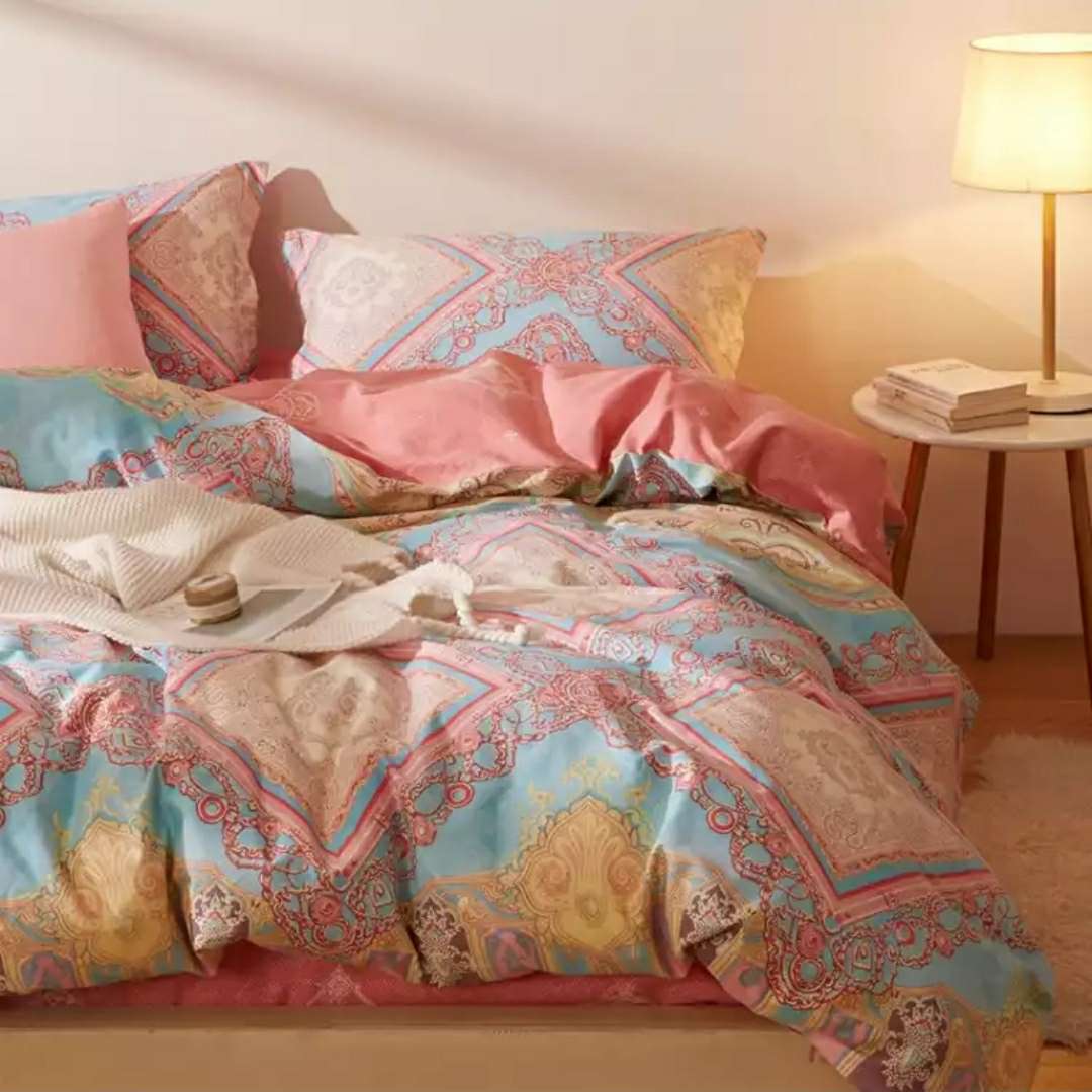 All-cotton four-piece set of pure cotton supplies thickened edge quilt cover bed sheet plus pillowcase age A red thumbnail