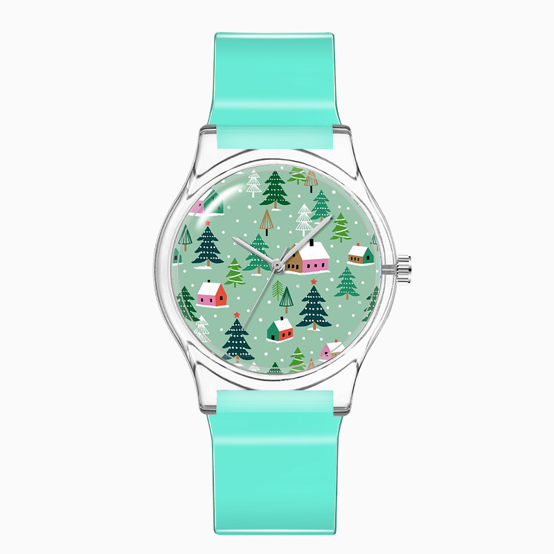 火烈鸟竹叶青花圣诞树系列女生手表 创意外贸热销卡通塑料腕表详情图9
