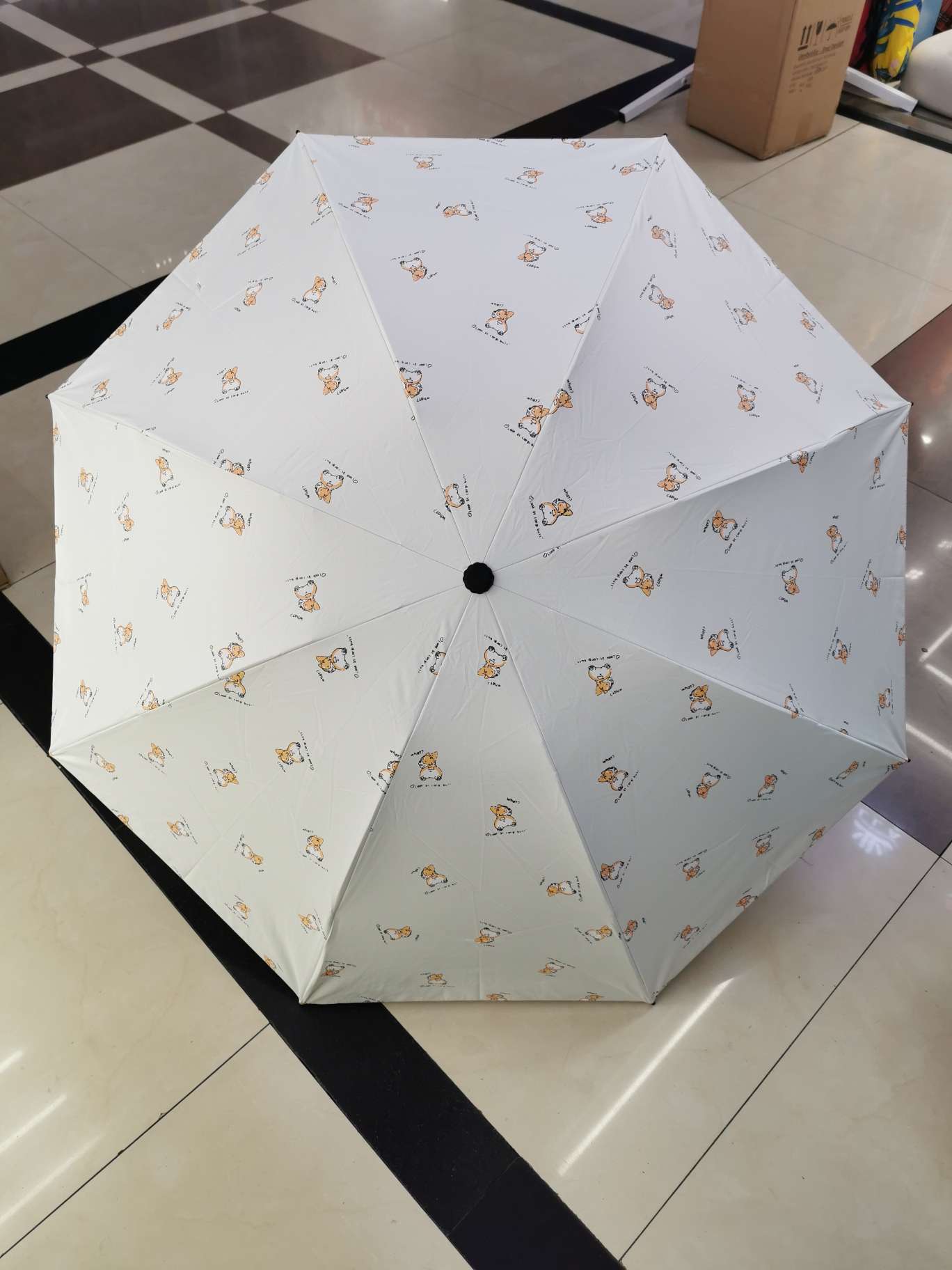 Folding 56*8k black rubber sunshade and sun protection umbrella, suitable for both weather and rain, UV protection, Corgi dog printing factory direct sales detail image 6