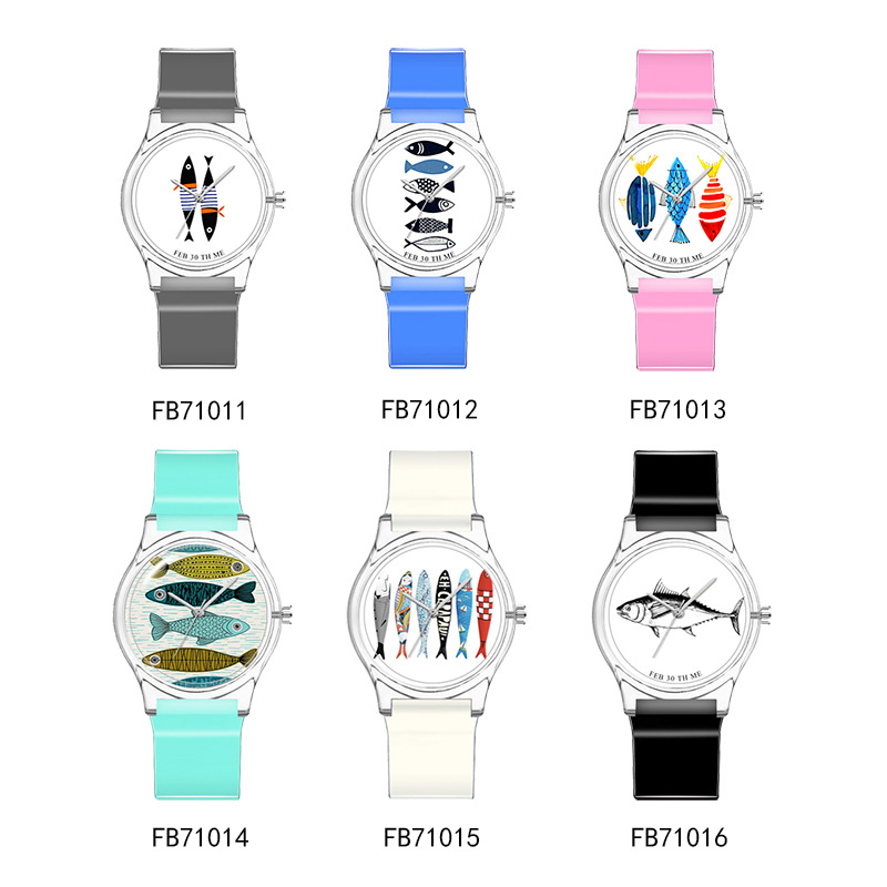 Korean-style simple transparent case watch, creative Fish series ladies' wristwatch, plastic watch for girls, students and children
