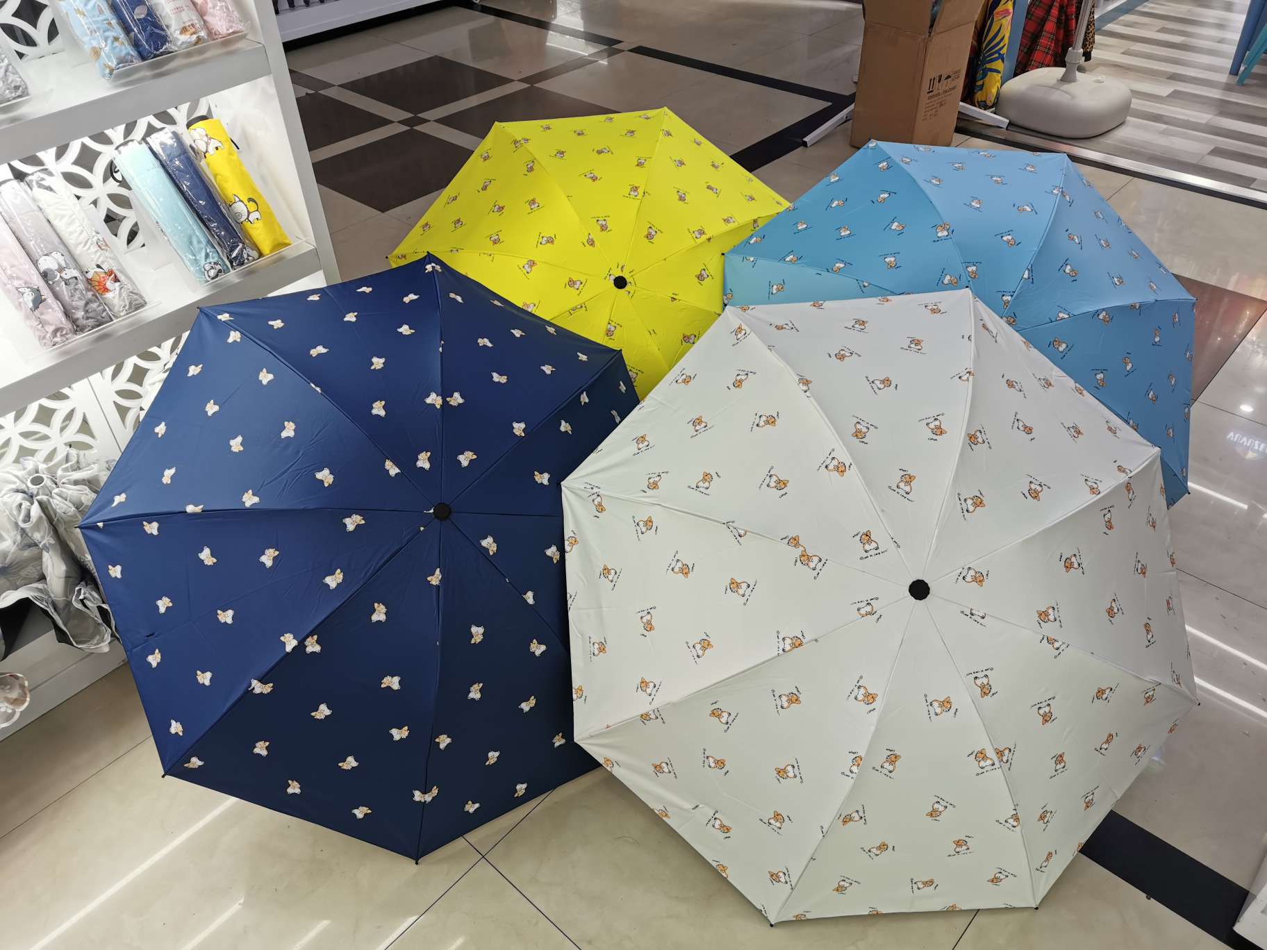 Folding 56*8k black rubber sunshade and sun protection umbrella, suitable for both weather and rain, UV protection, Corgi dog printing factory direct sales undefined