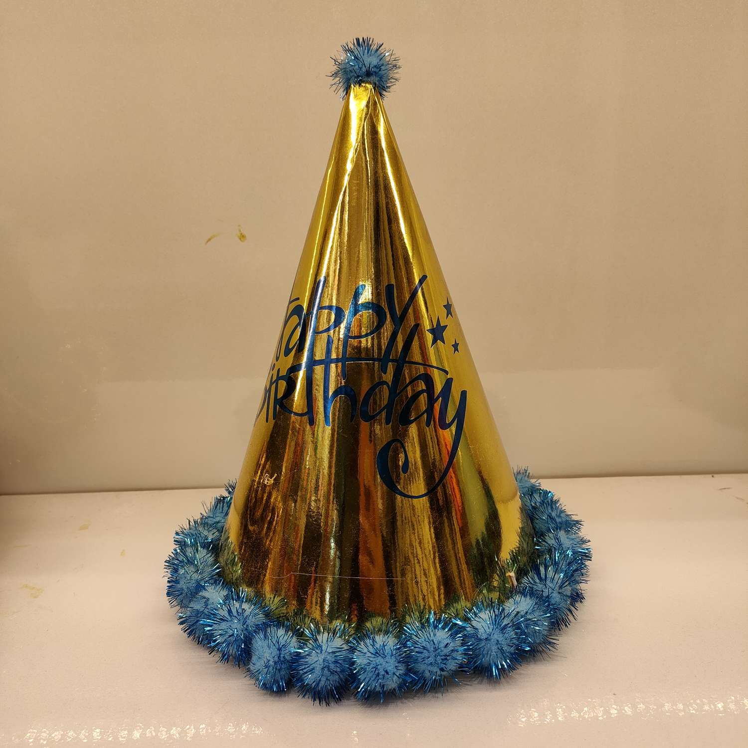 生日快乐装饰一次性帽子派对三角帽金葱帽烫金球球帽生日帽现货批发