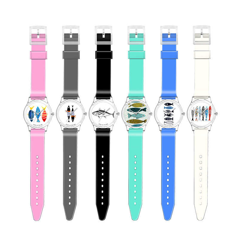 Korean-style simple transparent case watch, creative Fish series ladies' wristwatch, plastic watch for girls, students and children details Picture