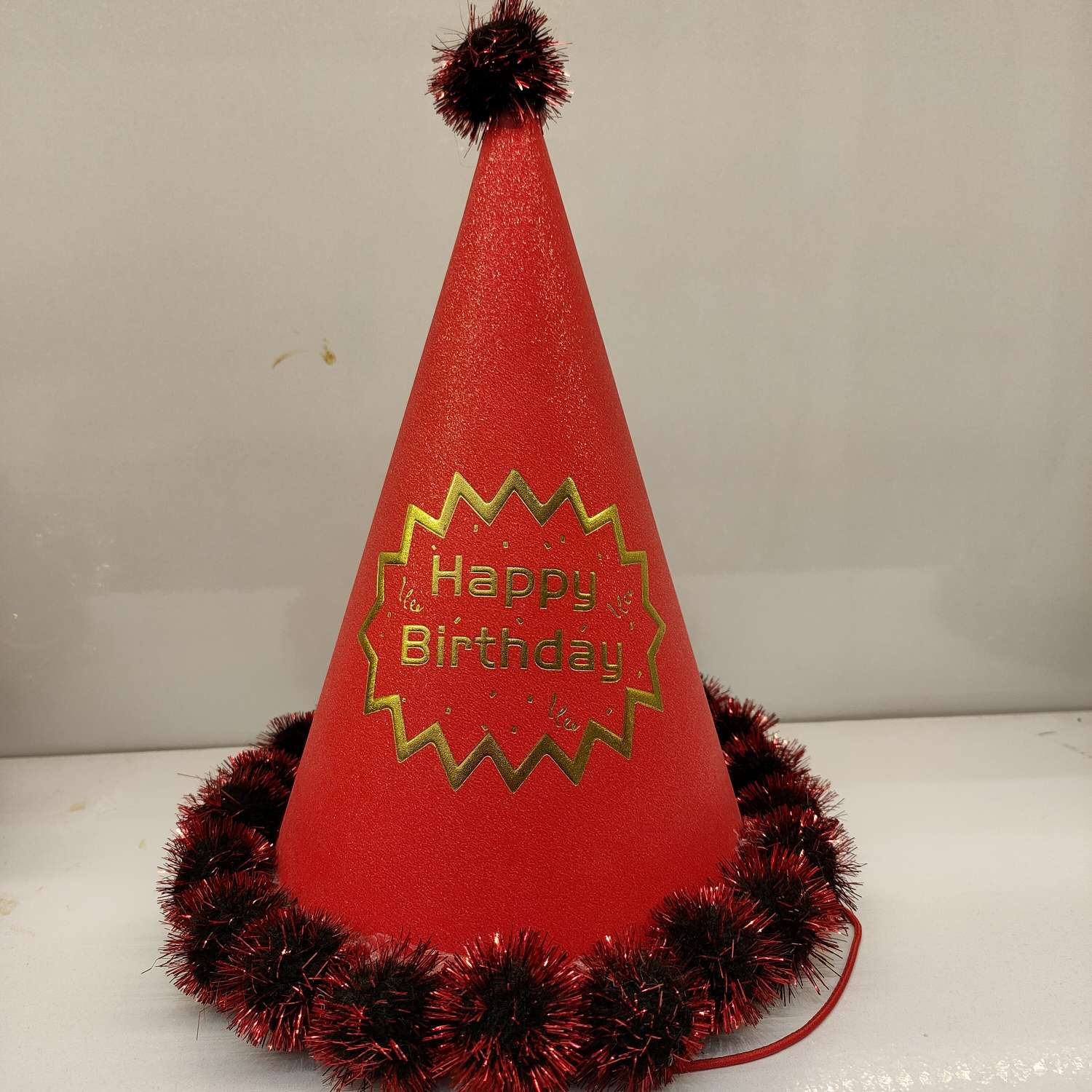 生日快乐装饰一次性帽子派对三角帽金葱帽烫金球球帽生日帽现货批发