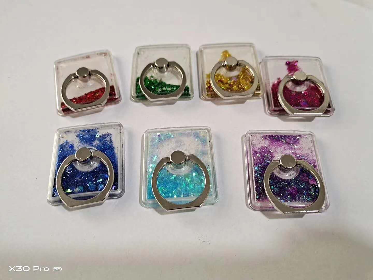 蓝色收纳挂绳手机按键配件 方形流沙指环扣相机夹推拉镜头手机壳保护套