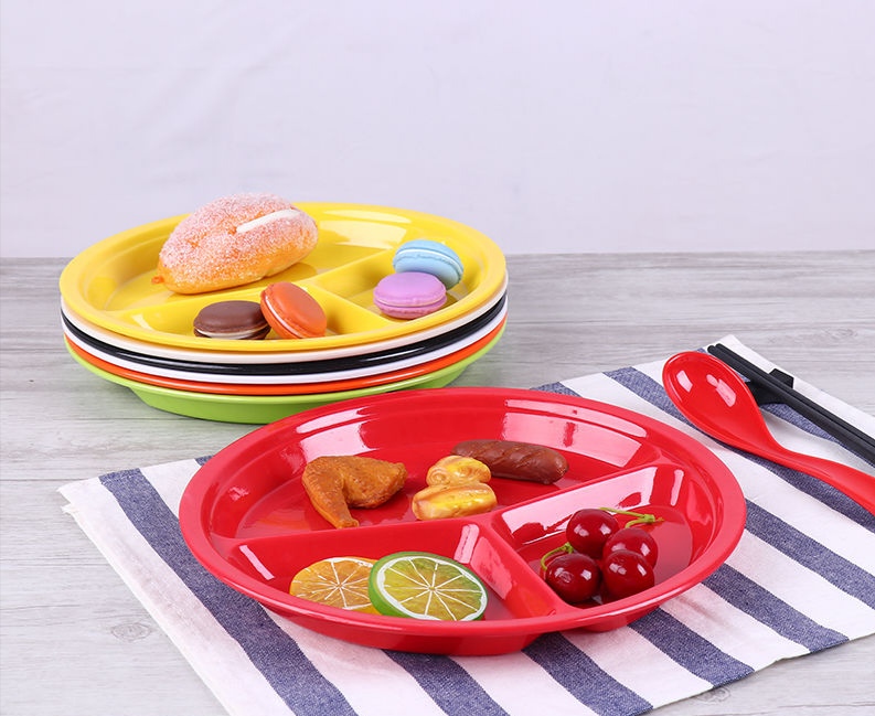 Methylamine three four-grid dining room plate plastic dining room plate space plate fast food plate cutlery commercial rice plate 2710 10 inch three grid plate