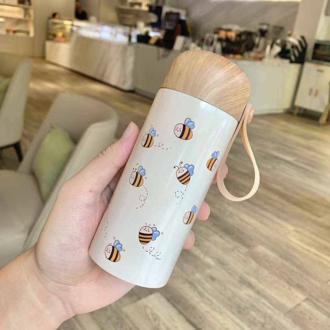 口袋杯QQ杯迷你杯不锈钢真空保温便携吊带杯木纹盖详情图6