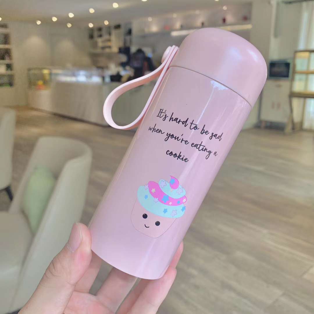 迷你杯QQ杯口袋杯真空保温不锈钢杯便携吊带杯网红杯甜品图案白底实物图