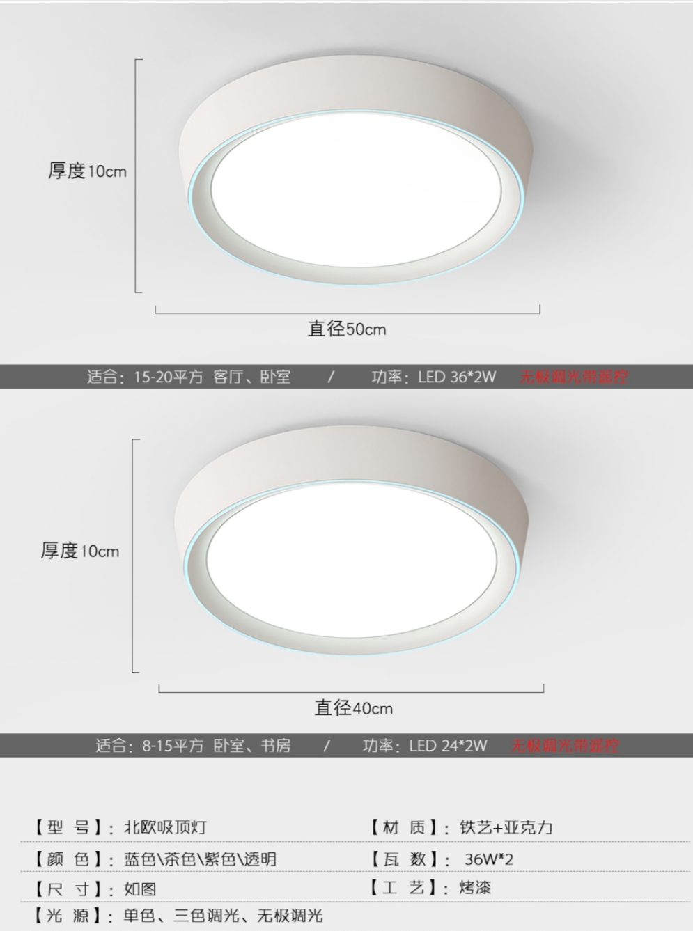 铁艺亚克力pc衣帽间卧室书房简约吸顶灯细节图