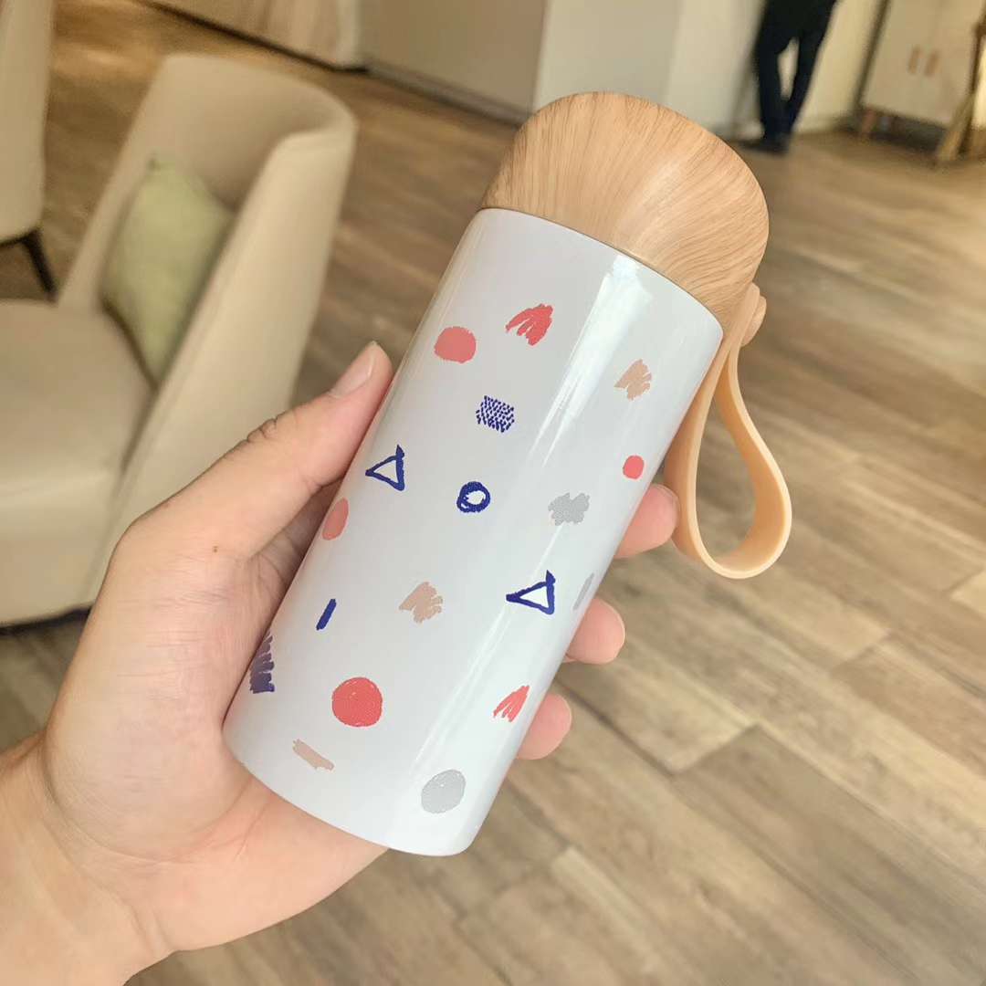 口袋杯QQ杯迷你杯不锈钢真空保温便携吊带杯木纹盖细节图