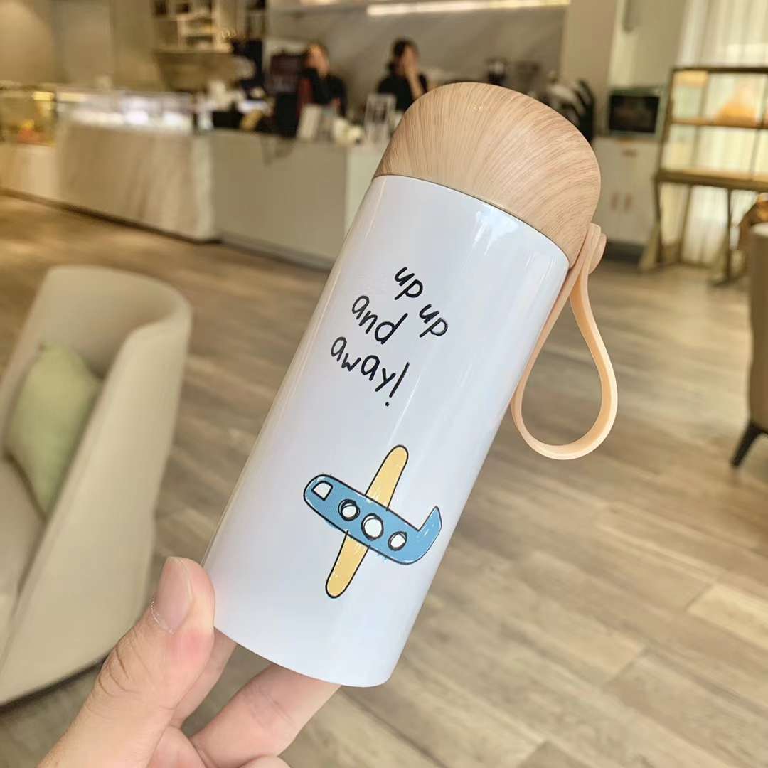 口袋杯QQ杯迷你杯不锈钢真空保温便携吊带杯木纹盖详情图6