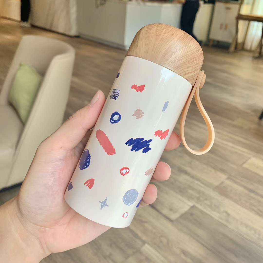 口袋杯QQ杯迷你杯不锈钢真空保温便携吊带杯木纹盖详情图7