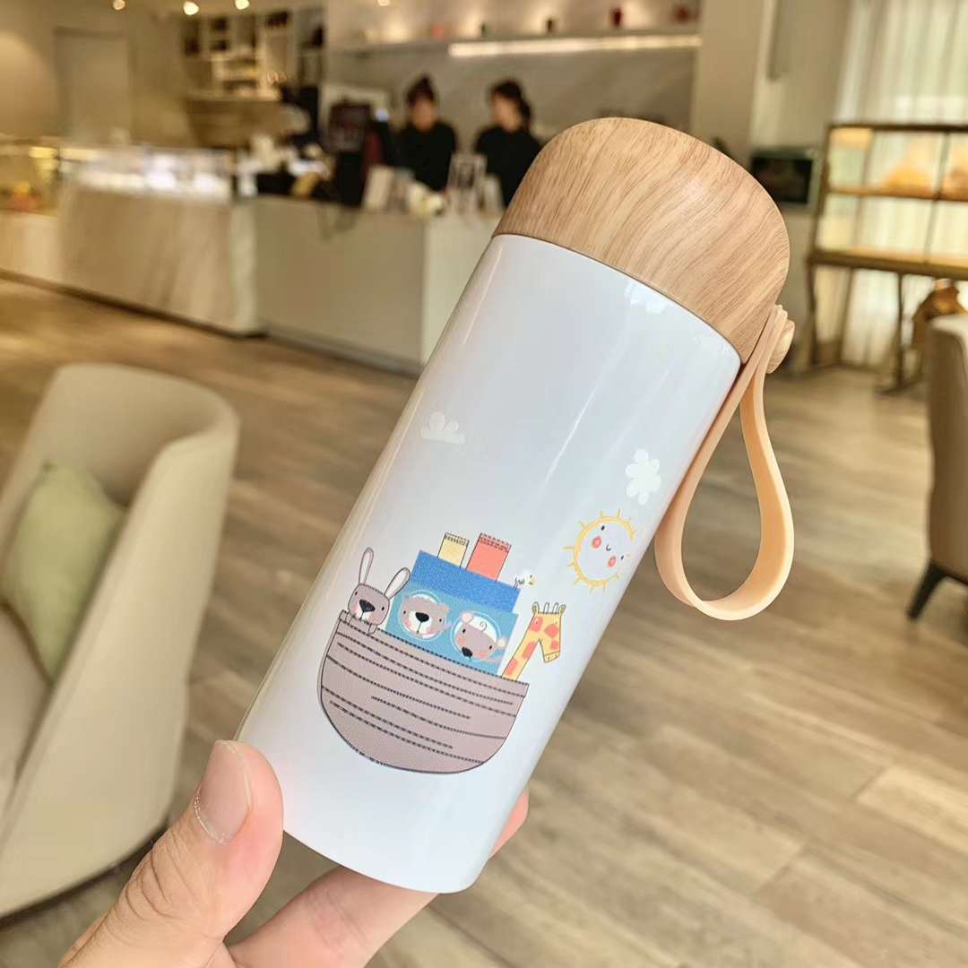 口袋杯QQ杯迷你杯不锈钢真空保温便携吊带杯木纹盖详情图2