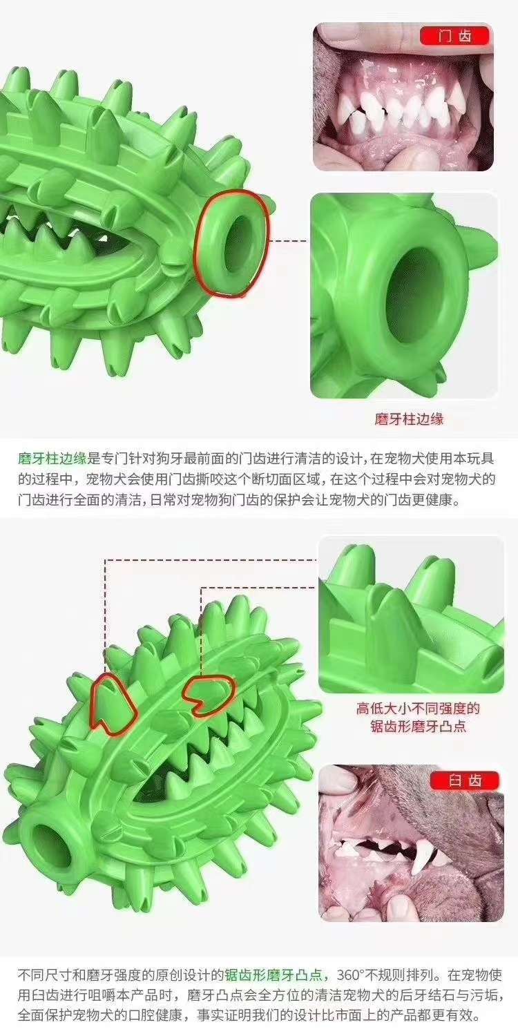 A variety of product configuration, prickly pear dog toothbrush, both ends through, can be easily matched with molar rope or suction cup, combined into a variety of configuration of dog toys, to prevent selling! The product uses me Item Picture