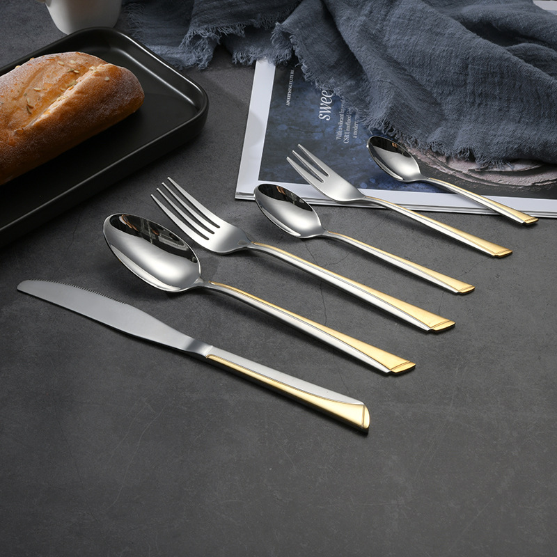 Factory direct export of 201 non-magnetic stainless steel knife, fork and spoon sets for Western restaurants and hotels, including steak knives, forks and spoons detail image 1