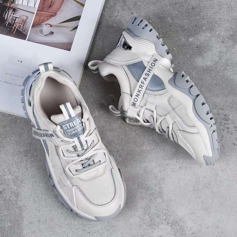 高帮休闲鞋运动鞋潮流系带防震灰色