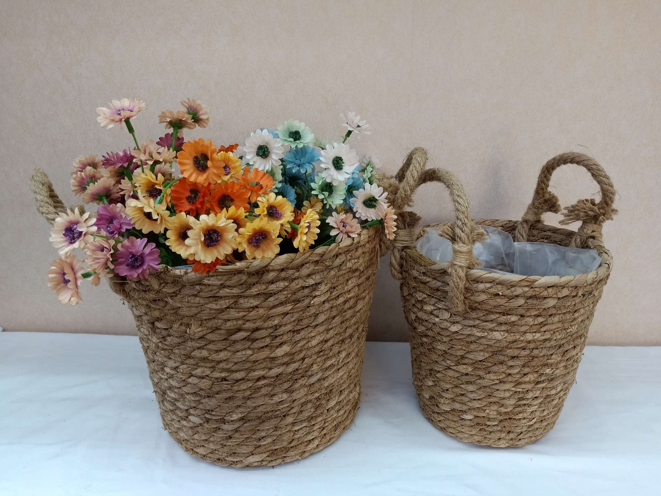 浩克田园风草编花篮花器 麻绳装饰 收纳摆件044详情5