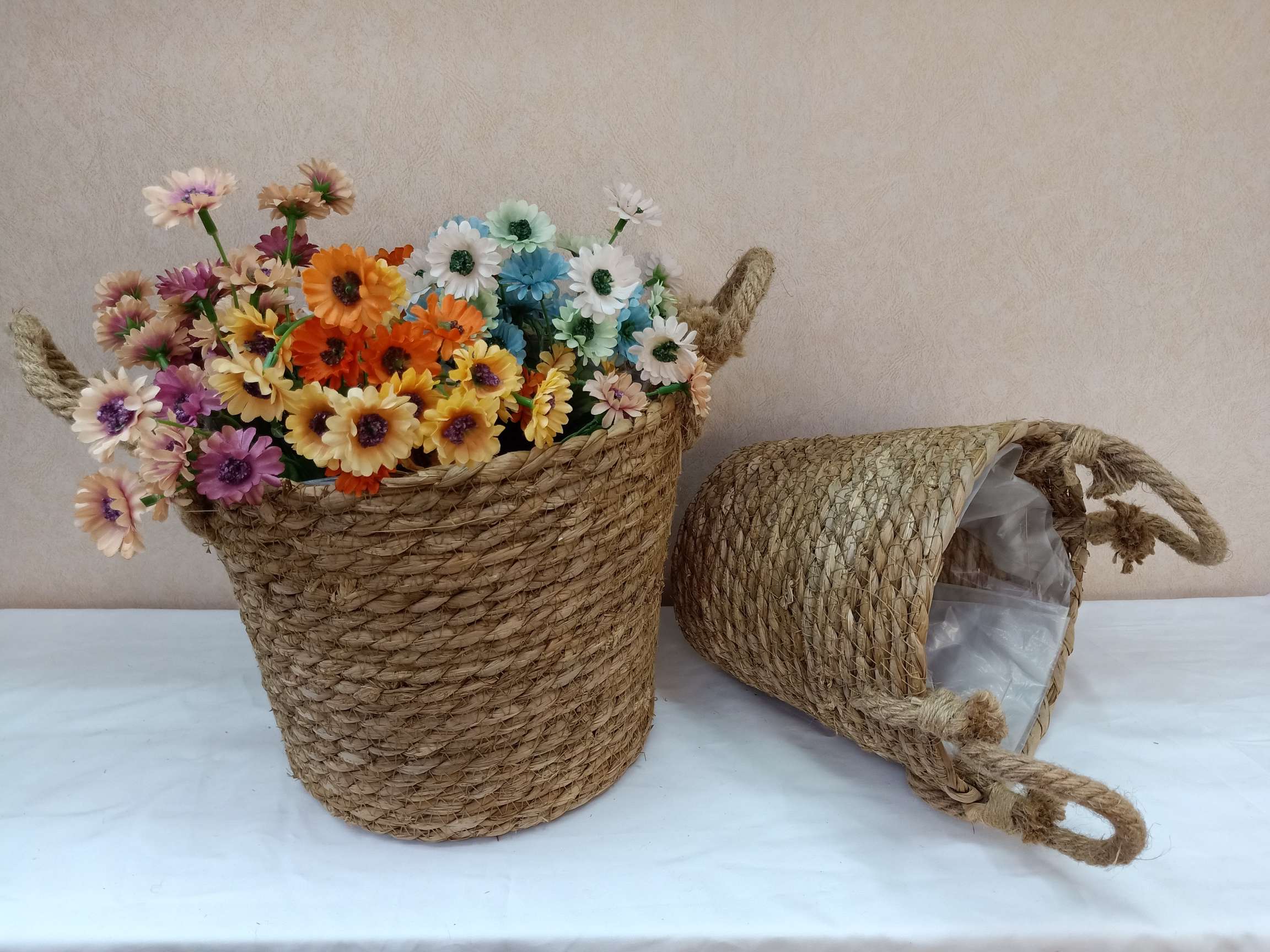 浩克田园风草编花篮花器 麻绳装饰 收纳摆件044详情6