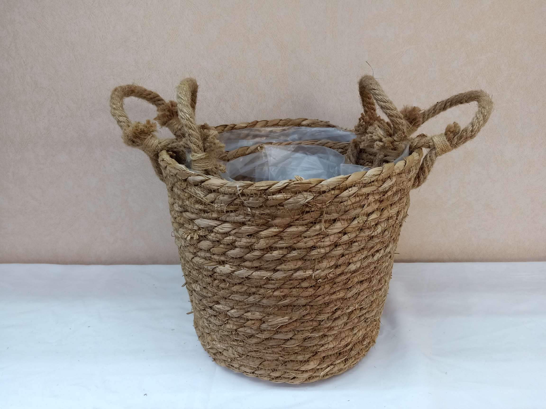 浩克田园风草编花篮花器 麻绳装饰 收纳摆件044详情3