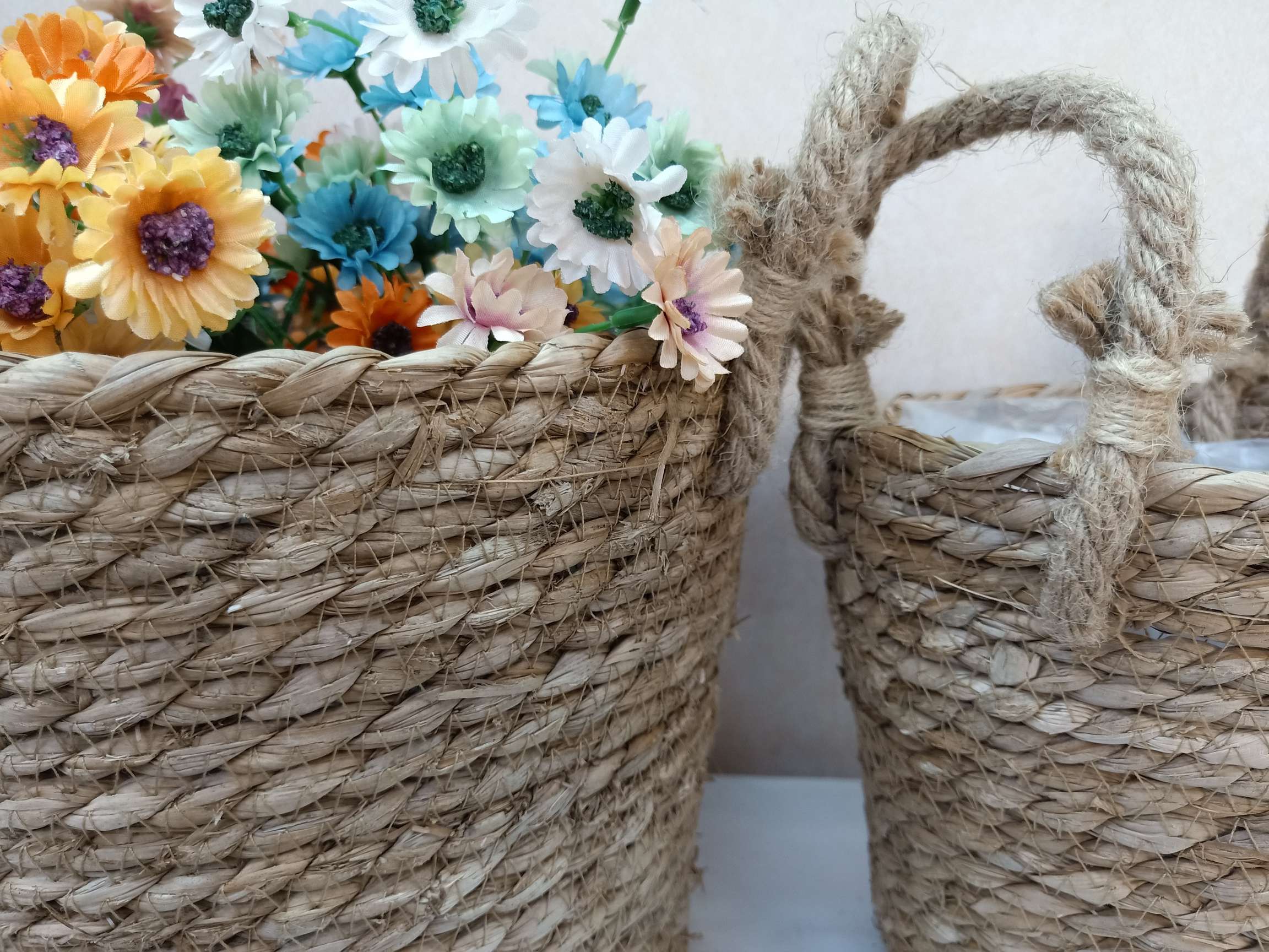 浩克田园风草编花篮花器 麻绳装饰 收纳摆件044详情图8