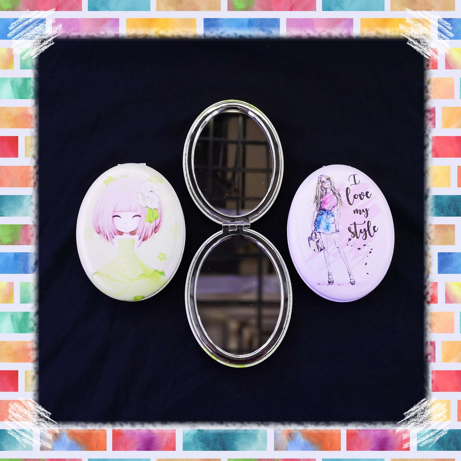 14193M 椭圆形双面印皮镜详情图1