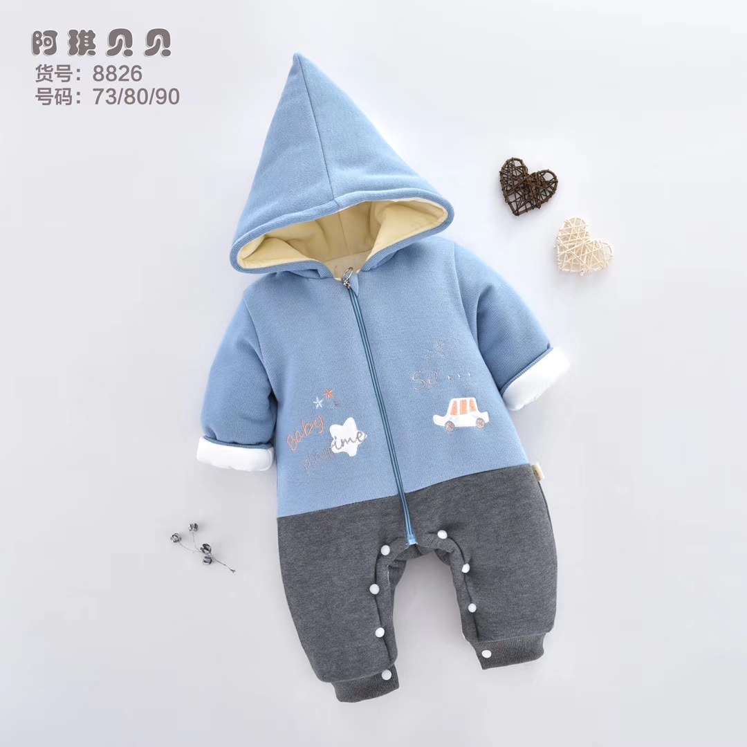 新生宝宝加厚带帽开脚连体衣，婴幼儿外出爬服详情图5