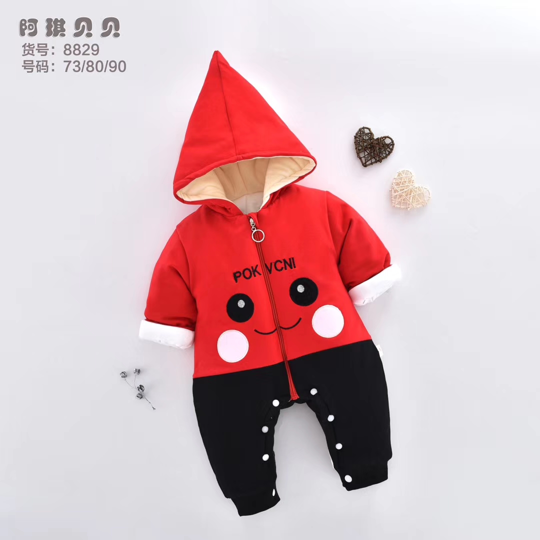 新生宝宝加厚带帽开脚连体衣，婴幼儿外出爬服详情图4