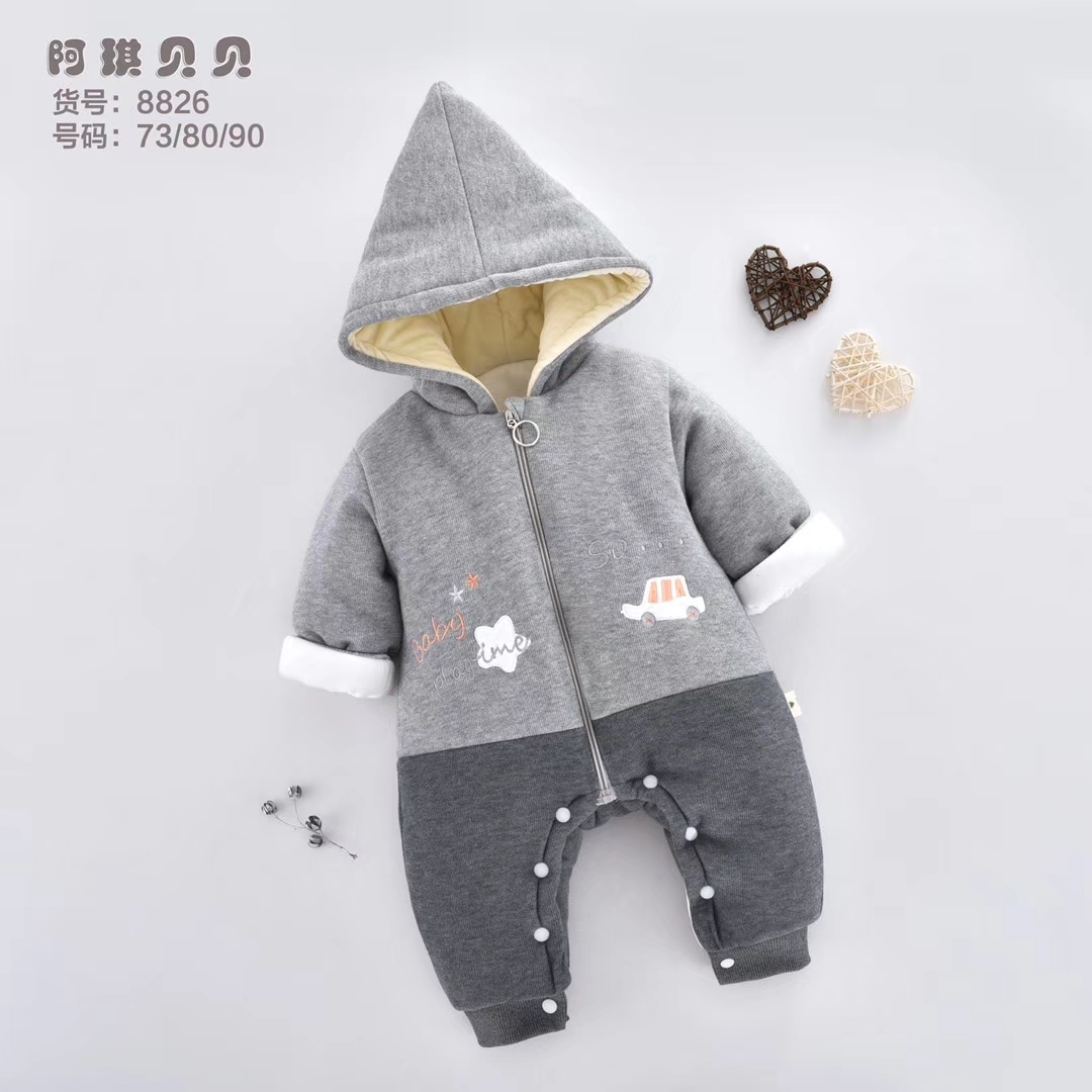新生宝宝加厚带帽开脚连体衣，婴幼儿外出爬服详情图8