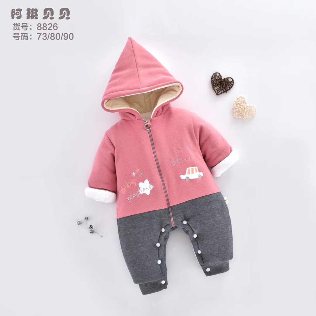 新生宝宝加厚带帽开脚连体衣，婴幼儿外出爬服详情图7
