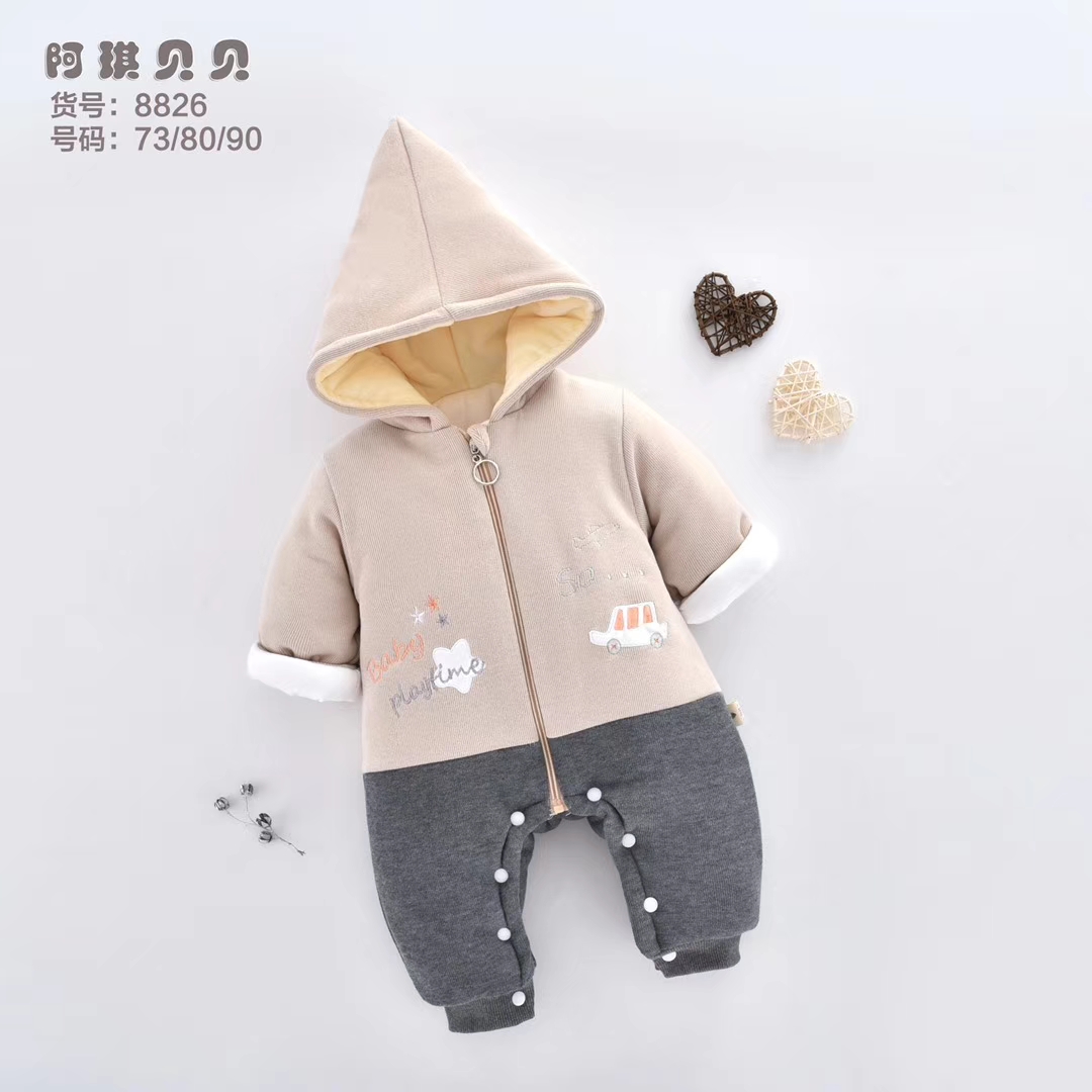 新生宝宝加厚带帽开脚连体衣，婴幼儿外出爬服详情图6