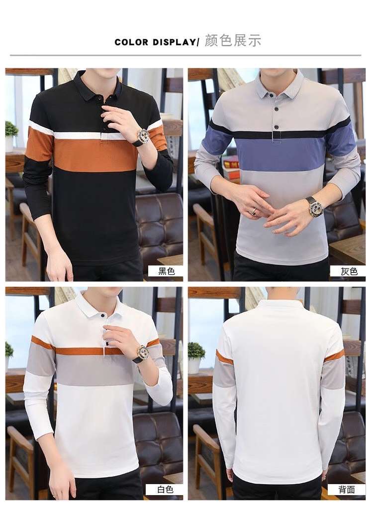 青少年时尚翻领长袖polo衫6617#。细节图