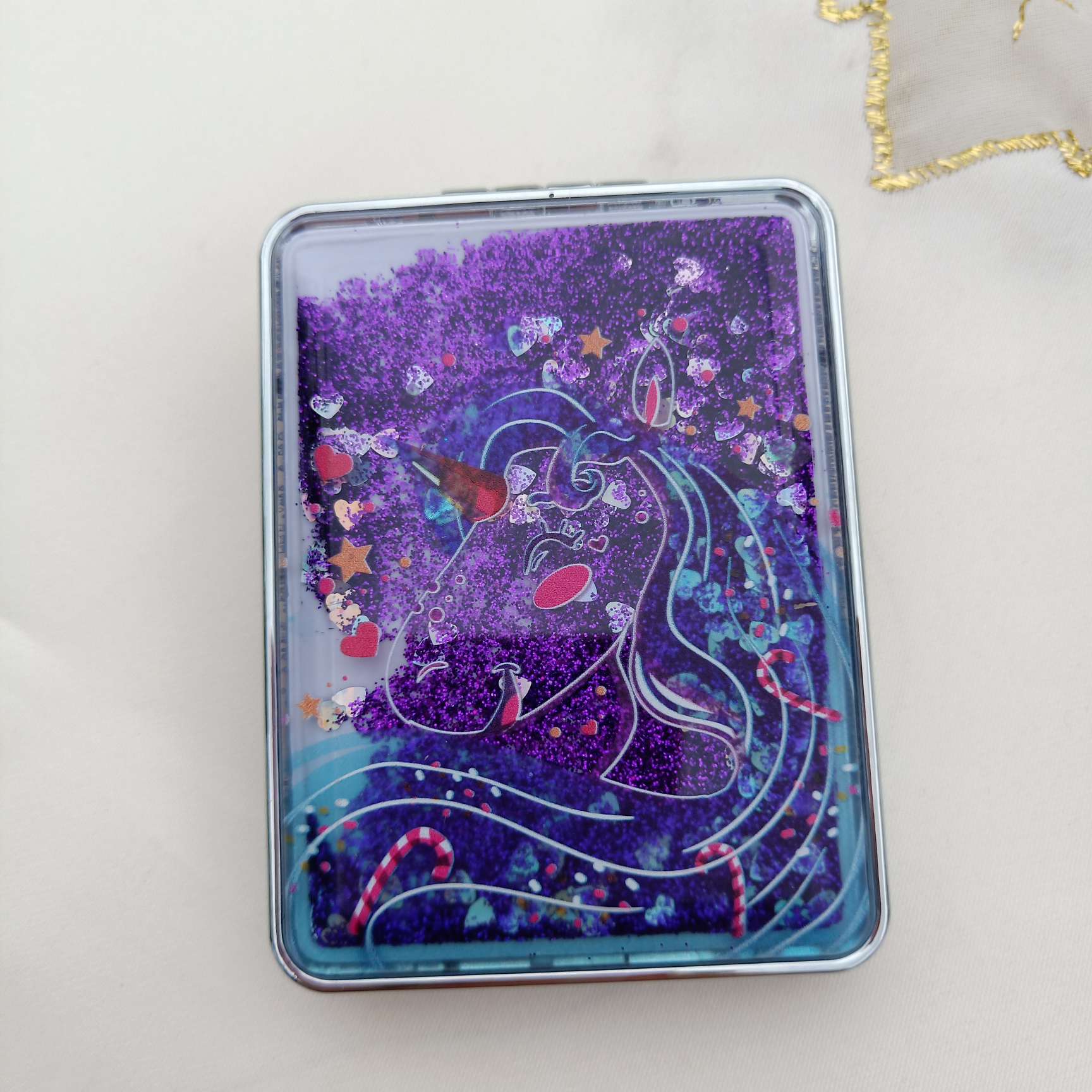 简约卡通独角兽流沙折叠镜子随身便携学生美少女口袋美容小镜子广告礼品定制圆镜子详情图8