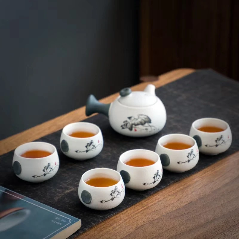 Snowflake tea set, Gongfu tea household small set, Ceramic verification tea ceremony, one pot, 6 cups, Tao Li Family 062 detail image 1