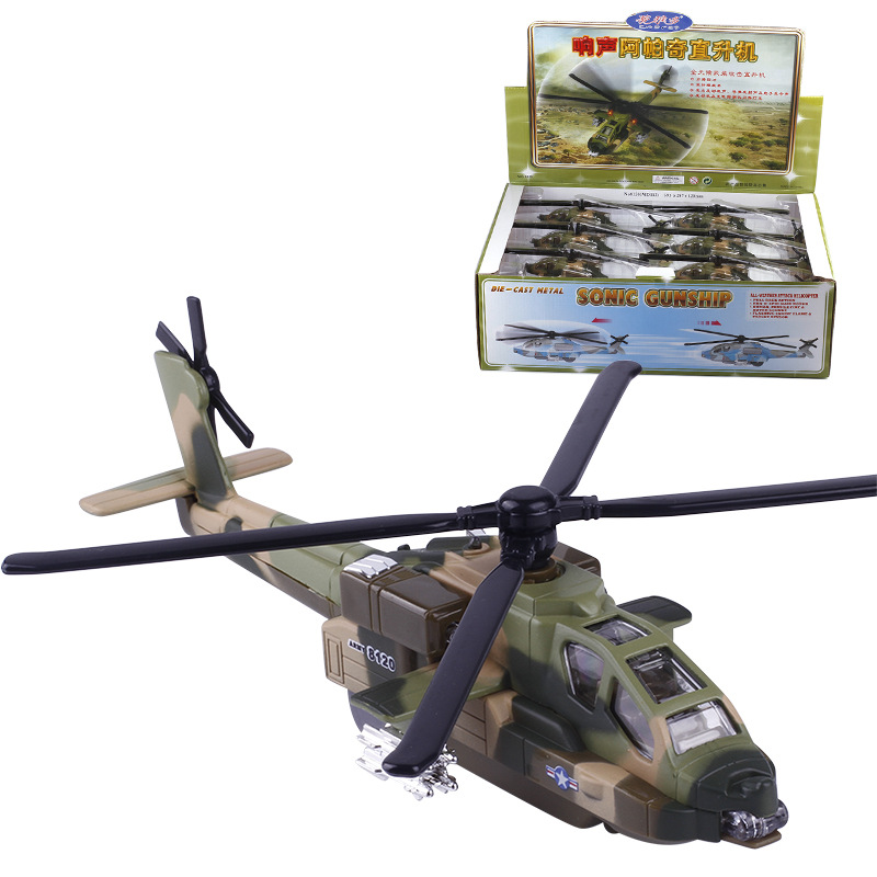 蒂雅多声光回力阿帕奇直升机合金材质儿童玩具模型飞机产品图