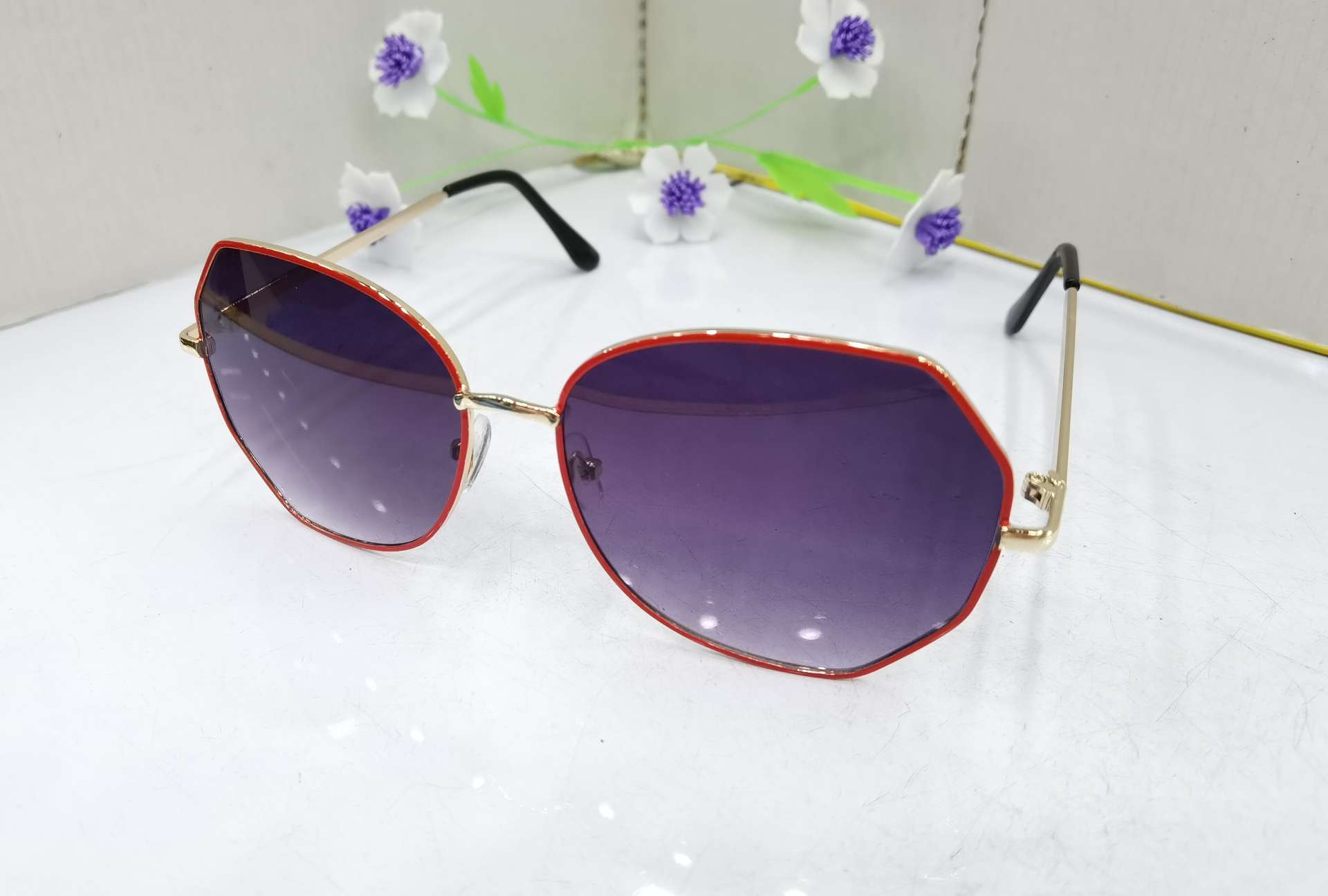 FP1002 2020 in-stock sunglasses, Korean-style popular sunshade glasses, fashionable large-frame same type UV protection sunglasses, polygonal sunglasses, trendy retro fashion sunglasses, radiation-proof glasses detail image 5